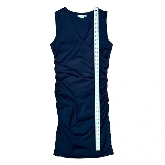 BODEN Dark Blue Sleeveless Midi Dress sz 10 Bodycon V-neck Ruched Side Stretch - Picture 4 of 7